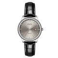 Elegant GEDI quartz watch with black leather strap and date display functionality - Women's Silver Case Gray Dial Black Strap (21015 Leather)
