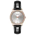 GEDI elegant rose gold quartz watch with black leather strap and calendar date window - Men's Rose Gold Case White Dial Black Strap (21015 Leather)