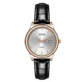 GEDI elegant rose gold quartz watch featuring black leather strap and white dial date - Women's Rose Gold Case White Dial Black Strap (21015 Leather)