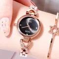 GEDI Modische Damen Quarzuhr mit kleinem schwarzem Zifferblatt und Strassarmband - Roségoldenes Gehäuse Schwarzes Zifferblatt Roségoldenes Armband
