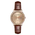Classic GEDI quartz watch featuring a brown leather strap and gold-tone date dial - Women's Rose Gold Case Rose Gold Dial Brown Strap (21015 Leather)