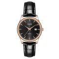 GEDI classic minimalist black leather watch with rose gold case and date display - Men's Rose Gold Case Black Dial Black Strap (21015 Leather)