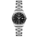 Classic silver stainless steel watch with black dial and functional date window display - Female Style / Women's Silver Case Black Dial