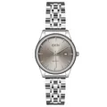 Minimalist GEDI silver steel strap quartz watch featuring date calendar and grey sunray dial - Women's Silver Case Gray Dial