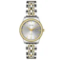 GEDI minimalist silver and gold two-tone stainless steel quartz watch with calendar window - Women's Two-tone White Dial