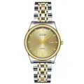 GEDI minimalist two-tone stainless steel quartz watch with gold dial and date display window - Men's Two-tone Gold Dial