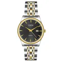 GEDI elegant two-tone steel band quartz watch with black dial and date window - Men's Two-tone Black Dial