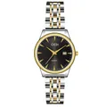 GEDI minimalist stainless steel quartz watch with calendar display in silver and gold finish - Women's Two-tone Black Dial