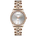 Classic rose gold stainless steel watch with silver sunray dial and date display - Men's Rose Gold Case White Dial