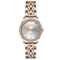 Classic rose gold steel band quartz watch with silver dial and calendar display - Women's Rose Gold Case White Dial