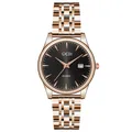 Gedi elegant rose gold steel band quartz watch with black dial and calendar display - Men's Rose Gold Case Black Dial