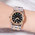 GEDI luxury women's quartz watch featuring a grid pattern dial and elegant alloy wristband - Two-Tone Case Black Dial Two-Tone Band