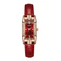 Elegante Gedi Damenuhr mit rechteckigem rotem Zifferblatt und rotem Lederarmband. - Roségoldgehäuse Rotes Zifferblatt Rotes Lederarmband