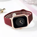 GEDI ladies square quartz watch with wine red silicone strap and rose gold case - Rose Gold Case Black Dial Red Strap