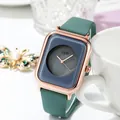 GEDI fashion minimalist square quartz watch featuring a vintage green silicone strap - Rose Gold Case Light Green Dial Light Green Strap