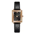 GEDI elegant women's rectangular watch with rose gold case and black leather strap - Black Dial Black Strap