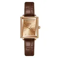 GEDI elegant women's square quartz watch with rose gold case and brown leather strap - Rose Gold Dial Coffee Strap