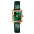 GEDI elegant women's watch with green leather strap and rectangular emerald dial - Green Dial Green Strap