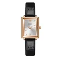 Elegant rose gold rectangular quartz watch for women with a black leather band - White Dial Black Strap