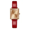 Elegant ladies small square watch featuring a red leather strap and gold-tone case - Rose Gold Dial Red Strap