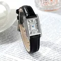 Elegant GEDI retro silver square watch with black leather strap and Roman numerals - Silver Case White Dial Black Strap