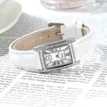 Vintage GEDI women's rectangular watch with white leather strap and crystal bezel. - Silver Case White Dial White Strap