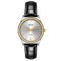 GEDI classic quartz watch with black crocodile leather strap and silver sunray dial - Men's Two-Tone Case White Dial Black Strap (21015 Leather)