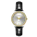 Gedi classic minimalist quartz watch with black leather strap and silver gold case - Women's Two-Tone Case White Dial Black Strap (21015 Leather)