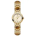 GEDI retro golden bracelet watch with brown tiger eye stone accents and pearl dial - Amber Jade Look