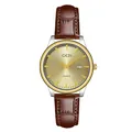 GEDI elegant classic brown leather strap quartz watch with gold dial and date window - Women's Two-Tone Case Gold Dial Brown Strap (21015 Leather)