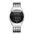 Vue détaillée de la montre électronique tactile LED argentée BESTWIN pour hommes - Argent Noir