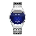 Montre numérique moderne pour homme en acier inoxydable argenté avec écran tactile LED bleu - Bleu Argenté