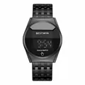 Montre électronique tactile à LED pour hommes tout en noir avec cadran rond et bracelet - Noir Noir