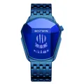 BESTWIN luxury blue diamond-shaped quartz watch for men with unique geometric dial - All Blue