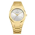 Elegante reloj de cuarzo Bestwin para hombre en acero inoxidable dorado con bisel octogonal - Dorado Blanco