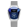 Hoursly heren quartz horloge met blauwe slangenkop wijzerplaat en zilveren band - Zilver Blauw Milanese Mesh Band
