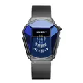 Hoursly heren quartz horloge met een blauwe wijzerplaat en zwarte mesh roestvrijstalen band - Zwart Blauw Milanese Mesh Band