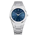 Reloj de cuarzo Bestwin para hombre con esfera azul y correa de acero octogonal plata - Blanco Azul