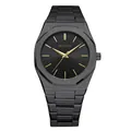 Reloj de cuarzo Bestwin para hombre negro con bisel octogonal y detalles dorados - Negro Aguja Dorada