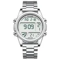 Montre de sport numérique pour homme en acier inoxydable argenté avec affichage multifonctionnel - Cadran Blanc (202) / Argent