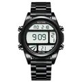 Montre de sport numérique étanche noire pour hommes avec bracelet en métal - Cadran Noir (202) / Noir