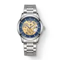 Élégante montre à quartz pour hommes style squelette avec cadran bleu et bracelet acier - Argent/Bleu