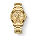 Montre à quartz dorée élégante pour hommes avec bracelet en acier et cadran squelette - Or