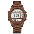 Montre de sport numérique pour homme en métal marron avec écran multifonction et étanchéité - Café