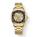 Montre à quartz dorée luxe pour homme style mécanique squelette avec bracelet en acier - Or/Noir