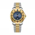 Professional luxury two-tone men's quartz watch with blue dial and textured gold bezel - Silver Blue
