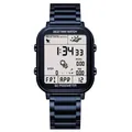 Montre de sport numérique carrée élégante pour homme, étanche avec podomètre 3D - Bleu & Bleu