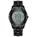 Montre numérique noire pour homme avec lunette à facettes et affichage lumineux. - Noir