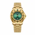 Luxury gold-tone men's quartz watch featuring green sunray dial and snake texture bezel - Gold Green