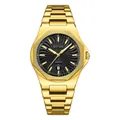 Luxury business men's quartz watch featuring gold steel band and black swirl textured dial - Gold Black